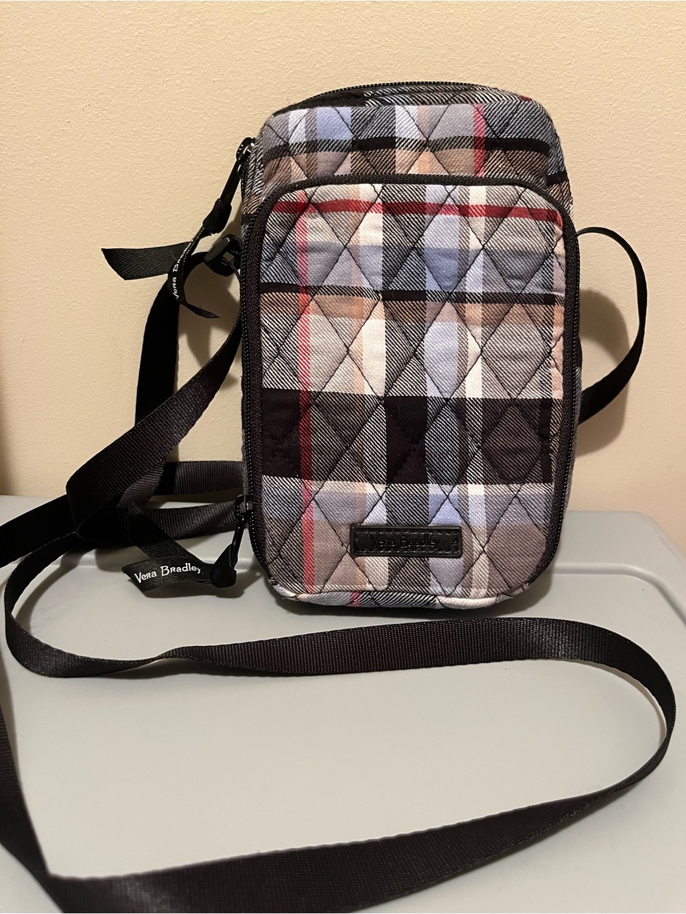 Vera Bradley Cozy Plaid Neutral RFID Convertible Crossbody Belt Bag